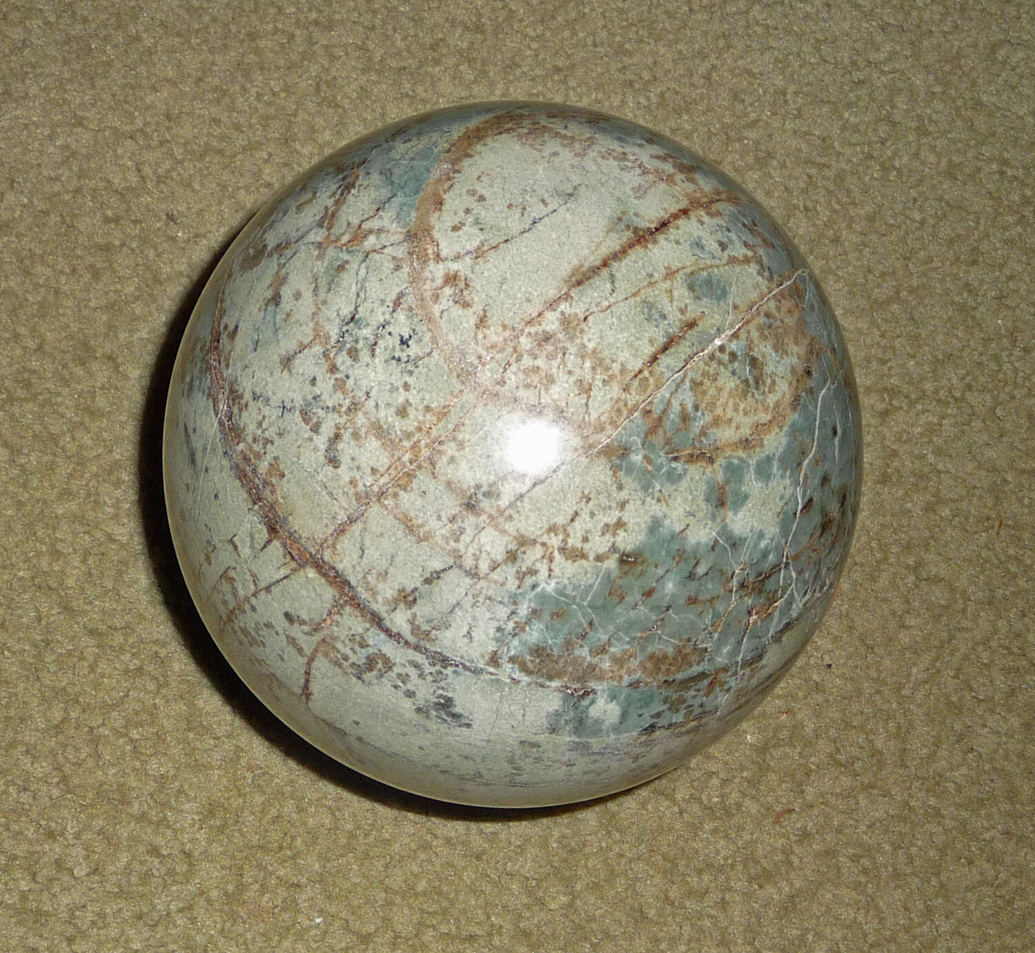 Large Green & White Brown lines Marble Gemstone Rock Sphere 4 3/4″ US handmade