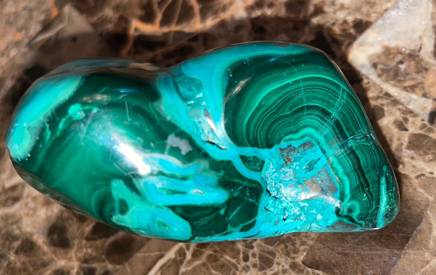 6.1oz Dark Green Malachites. Length 2 3/8”, Width 1 3/4”, Height 1 3/8”