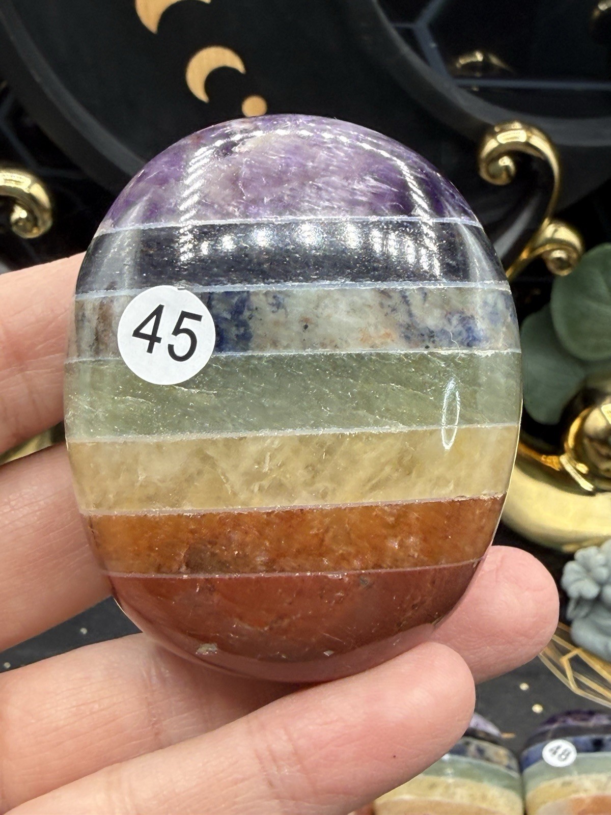 7 Chakra Bonded Lg Palm stones. Gorgeous colors free shipping