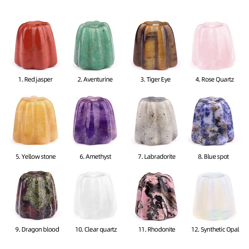 Natural Crystal Canelé Incense Holder Chakra Stone Stick Incense Burner for Yoga