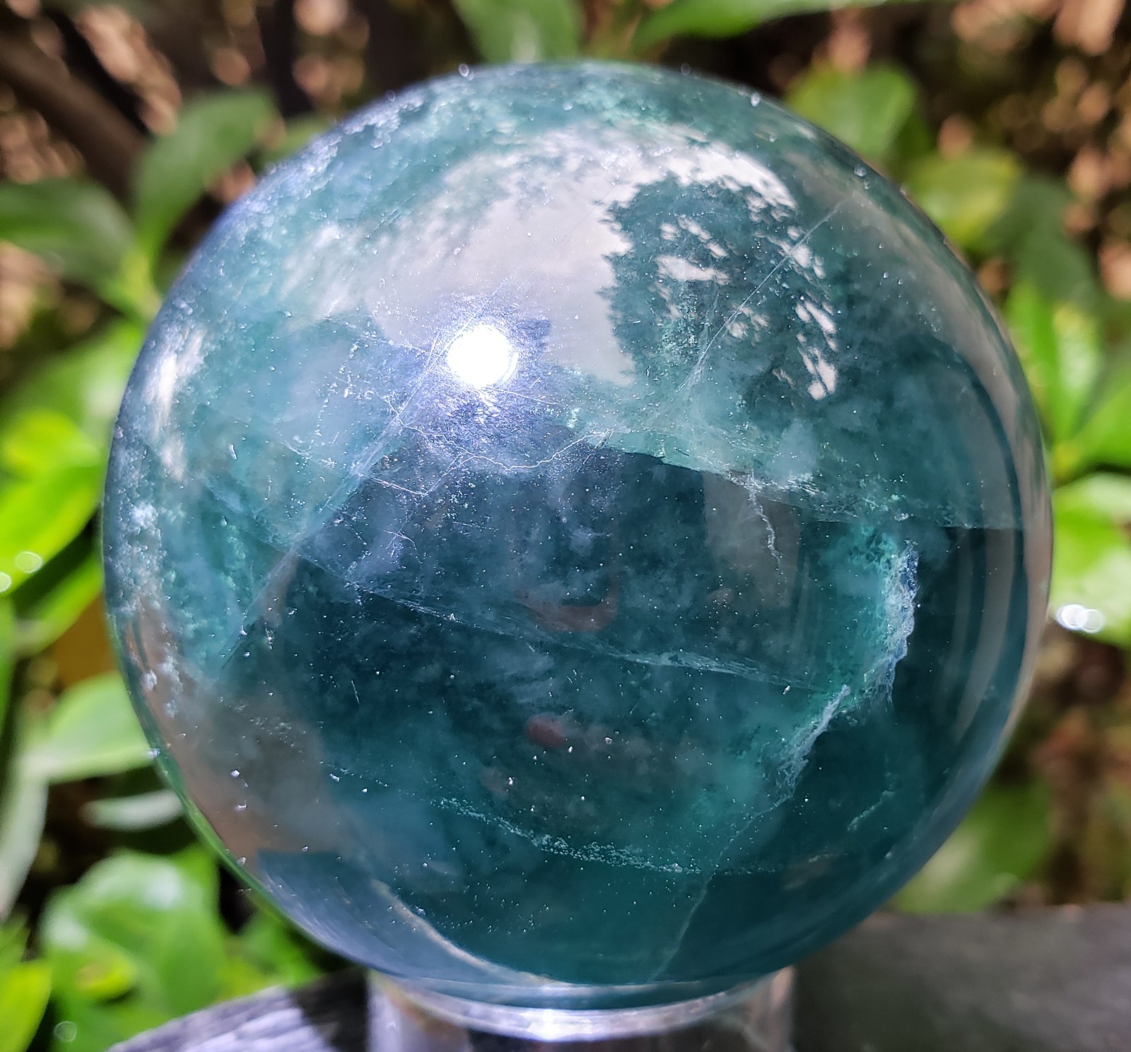 2.5″ Deep Blue Fluorite Quartz Crystal Sphere Ball Orb Rainbow UV, 457g or 1 lb