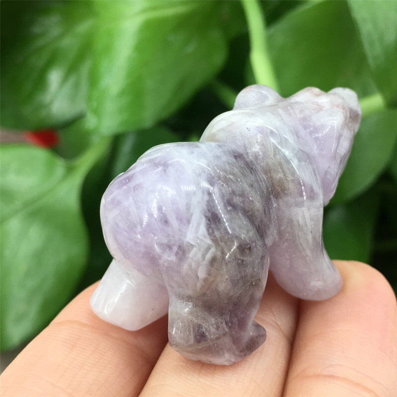 Natural Dreamy Amethyst Quartz Crystal Carved Polar Bear Healing Animal Statue