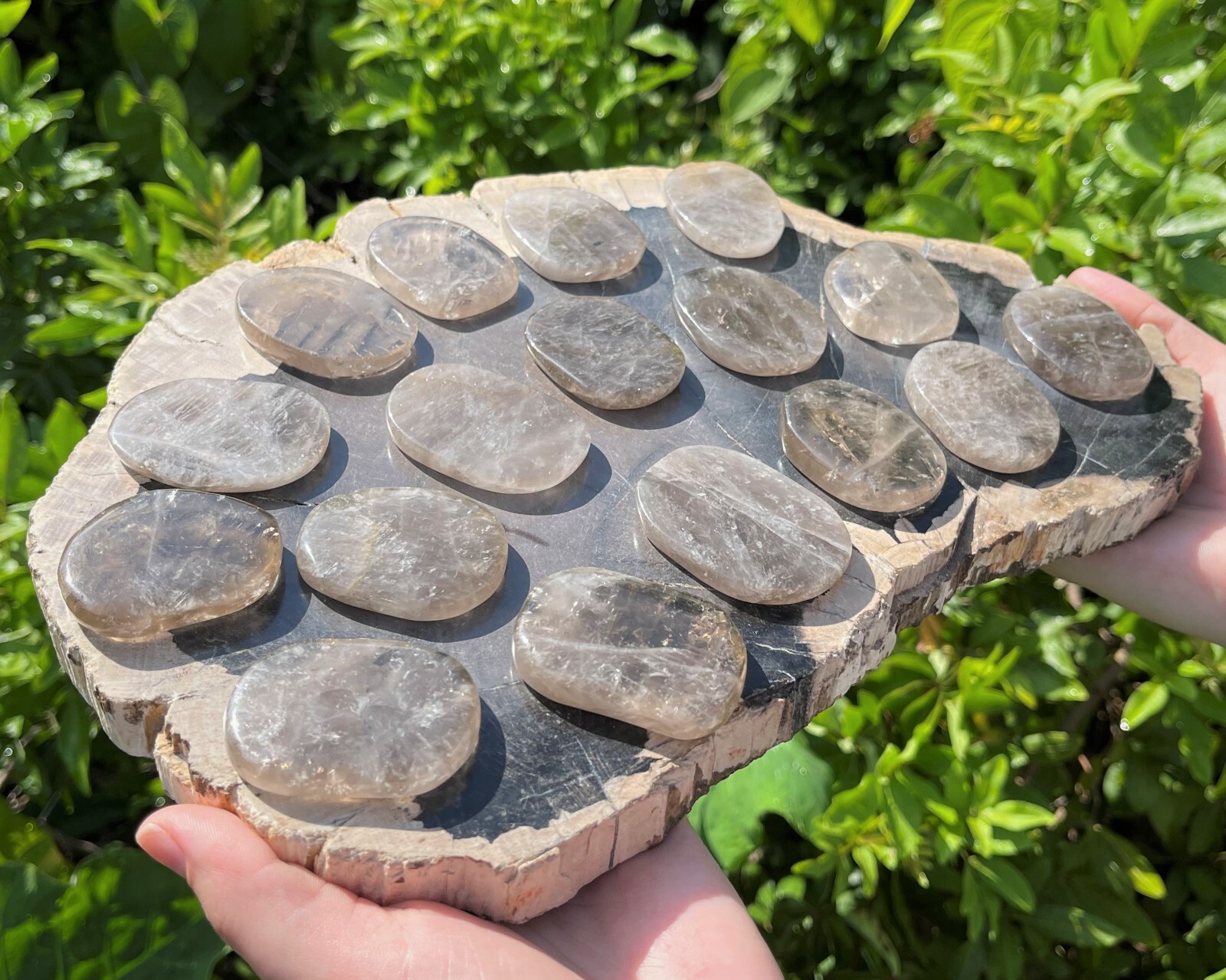 Smoky Quartz Pocket Palm Stone MEDIUM (Smooth Polished Quartz Worry Stone)