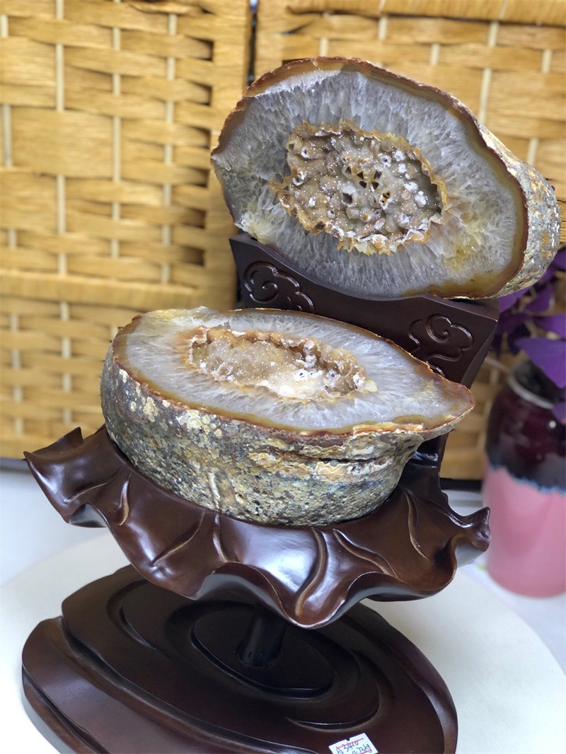 10.4LBNatural Agate Crystal Geode Quartz Bowl Wealth Spirit Energy Healing+Stand