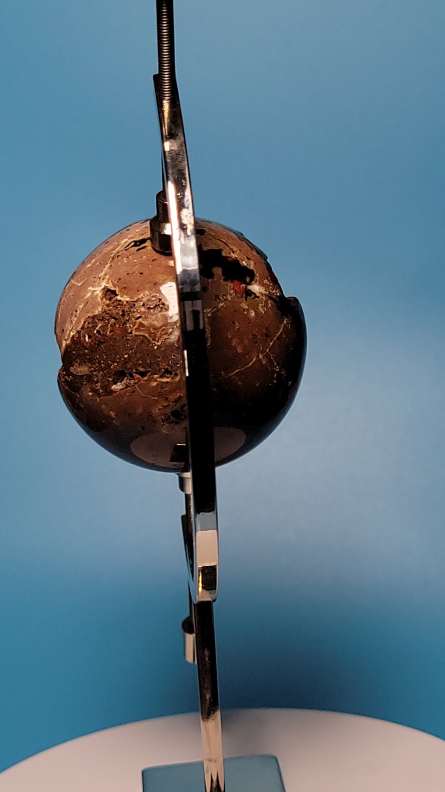 93G Natural Volcanic Red Agate QUARTZ Crystal Sphere and Aluminum Display Stand