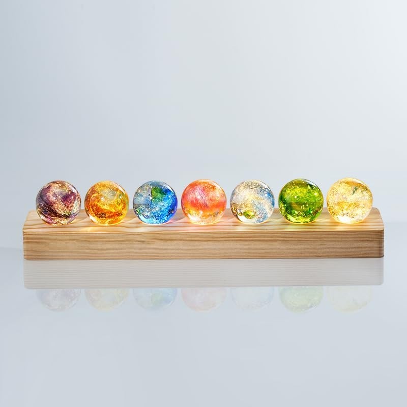 7pcs 40mm Healing Crystal Chakra Spheres with LED Stand for Meditation & Energy