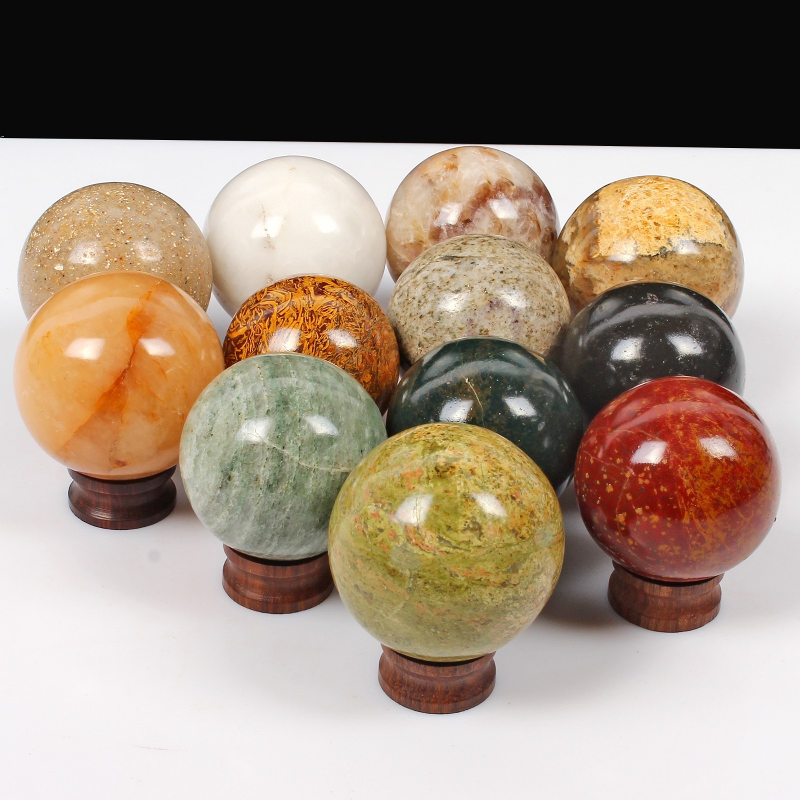 12 Pcs Natural Multi Gemstones Crystal Healing/Reiki Meditation Mineral Sphere