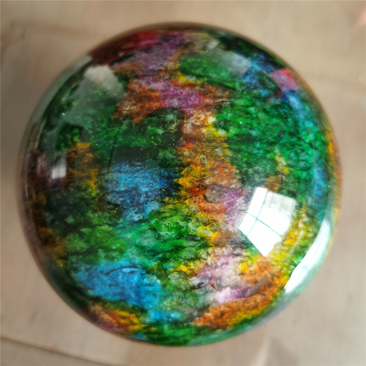 5.6kg Natural “Seven Colors Jade” sphere specimen -Taiwan China +stand W5907