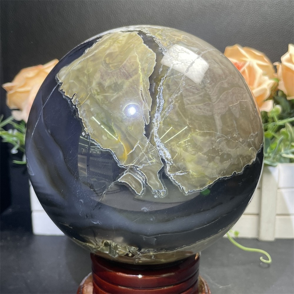 7.7LB 4.9″ Natural A++ Fluorescent Agate Ball Sphere Crystal Mineral UV Reiki
