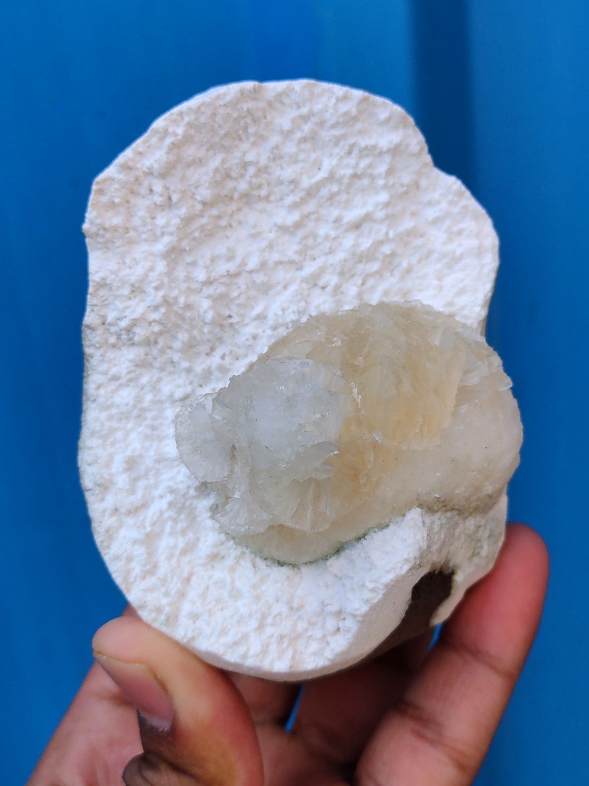 Yellow Sterlite Ball on Okenite Natural mineral specimen