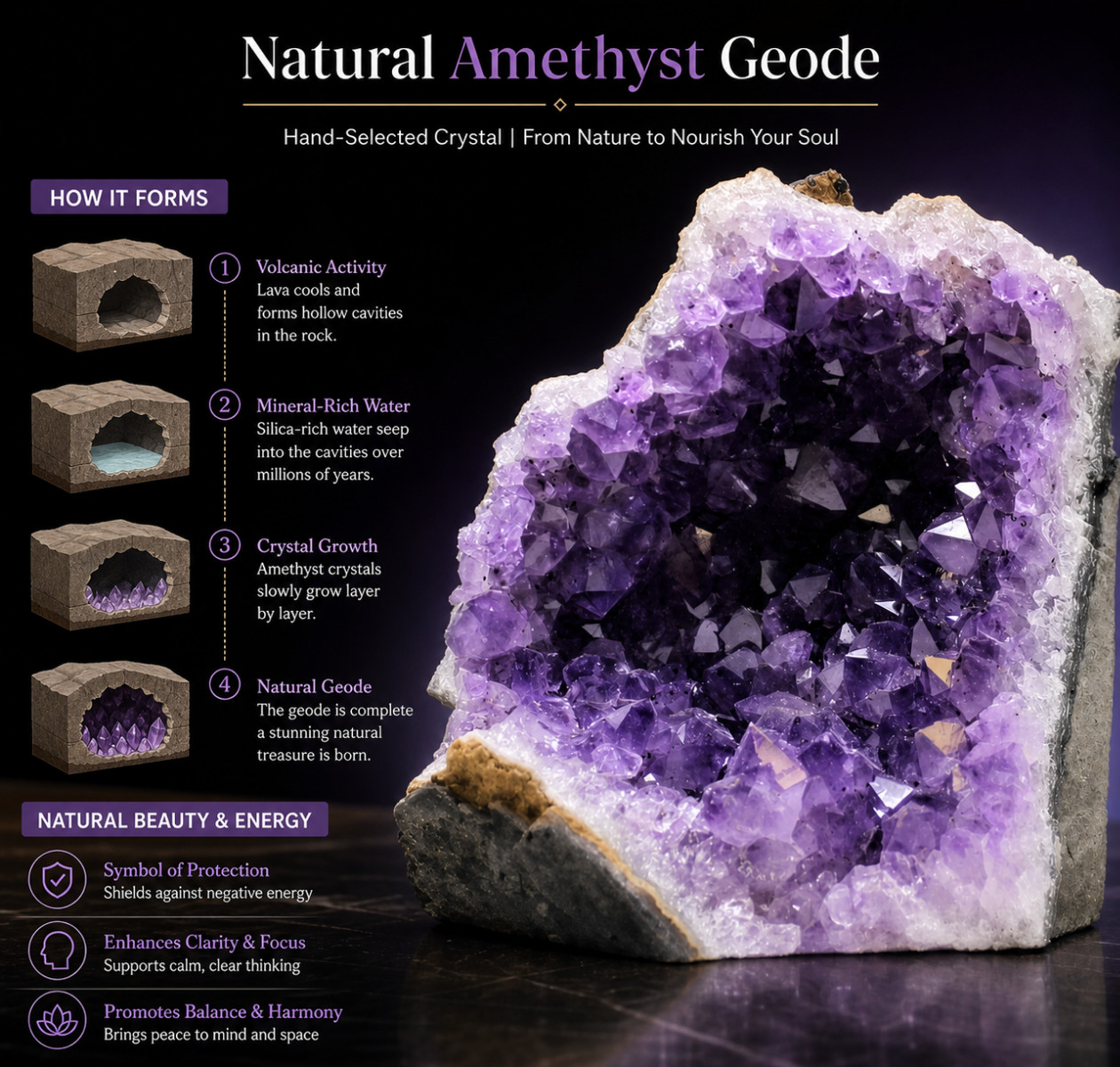 XL Natural Amethyst Geode Cluster Cut Base 12oz-1lb Free Standing Decor