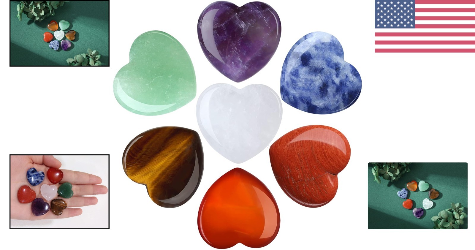 7 Chakra Heart Healing Crystals Set in Gift Box – 0.8 Inch Love Stones