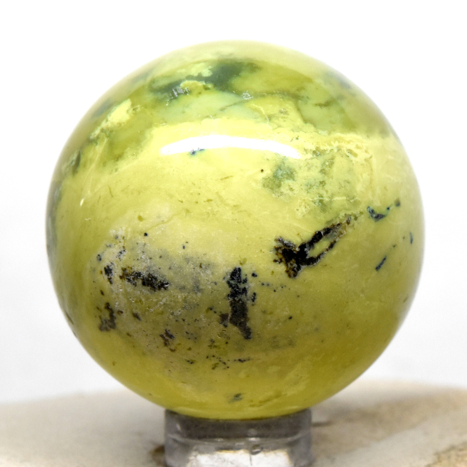 40mm Green Yellow Serpentine Sphere Natural Crystal Sparkling Mineral Stone Peru