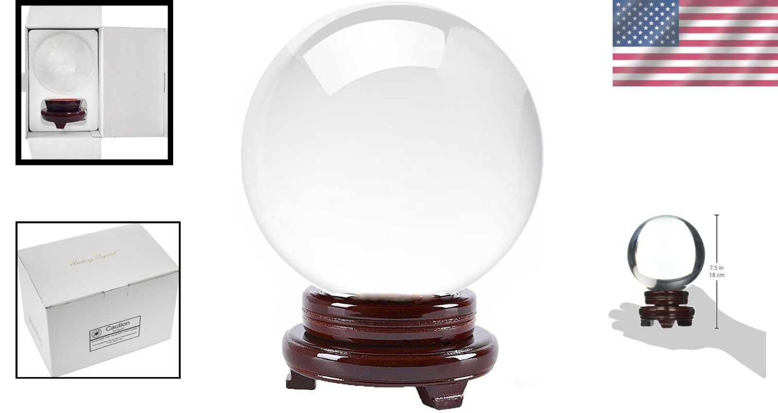 Clear Crystal Ball 5″ with Wood Stand
