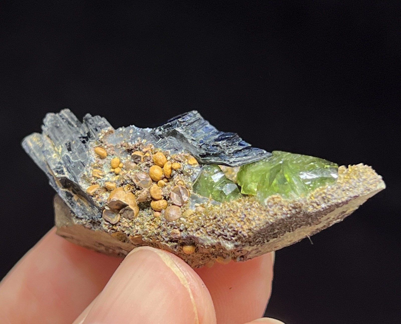 40mm GEMMY Green Ludlamite (LARGE crystals) with Vivianite mined from Brazil