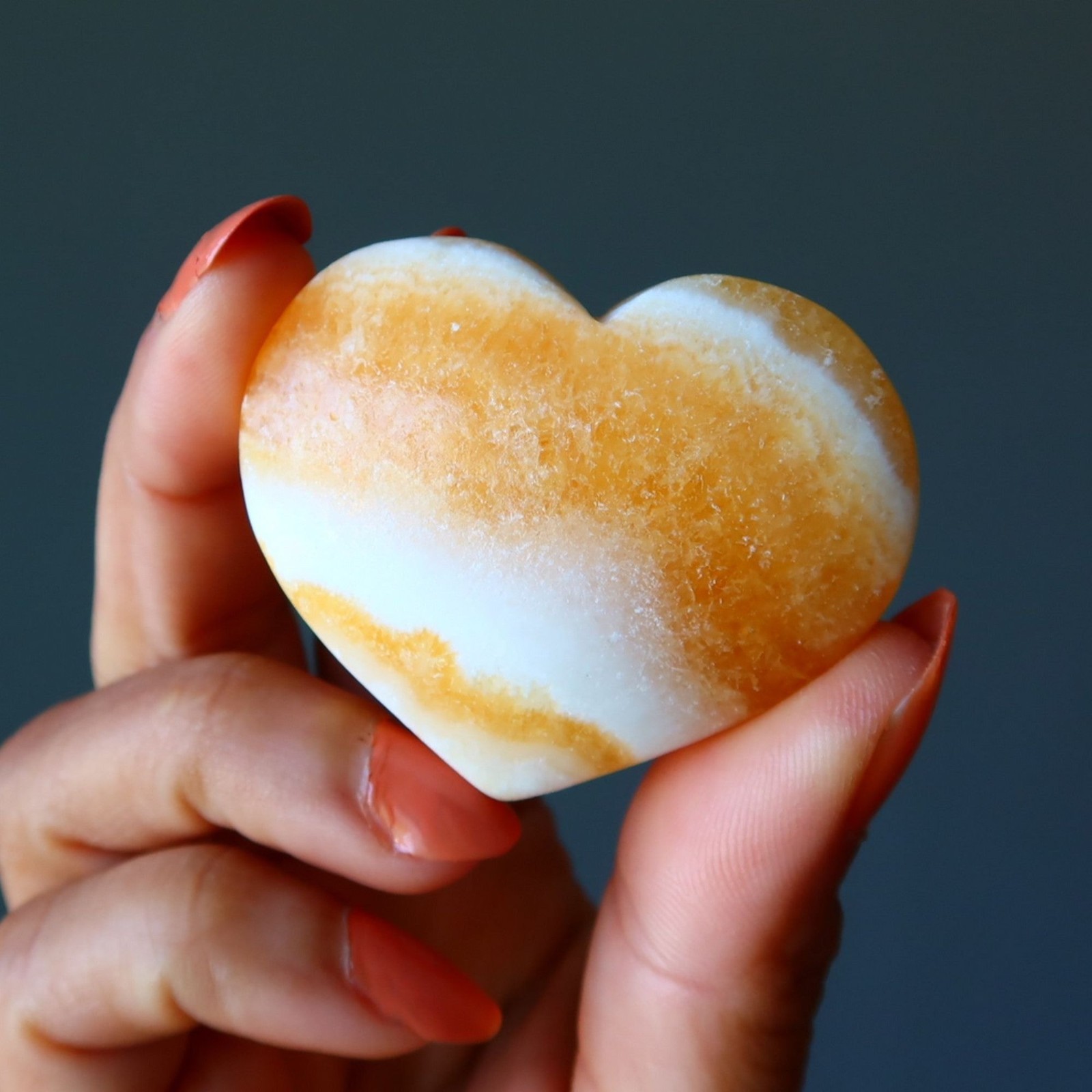 Orange Calcite Heart Vibrant Lover Banded Soulmates Stone White Gemstone Crystal