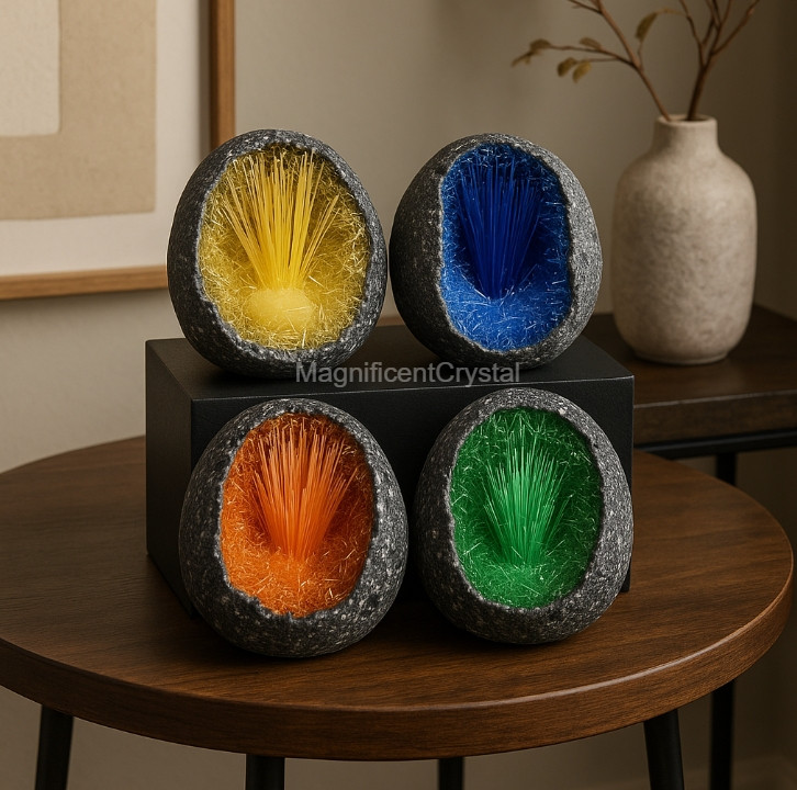 4PCS/Set Natural Quartz Crystal Specimen Goethite Copper Ore Display Home Decor