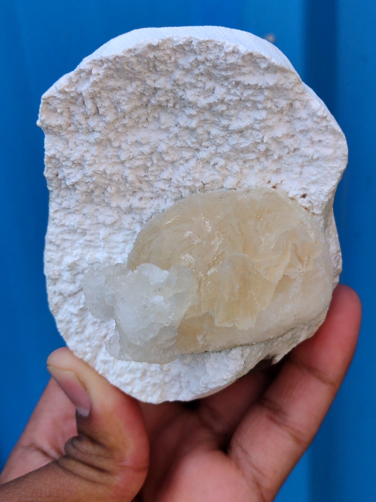 Yellow Sterlite Ball on Okenite Natural mineral specimen
