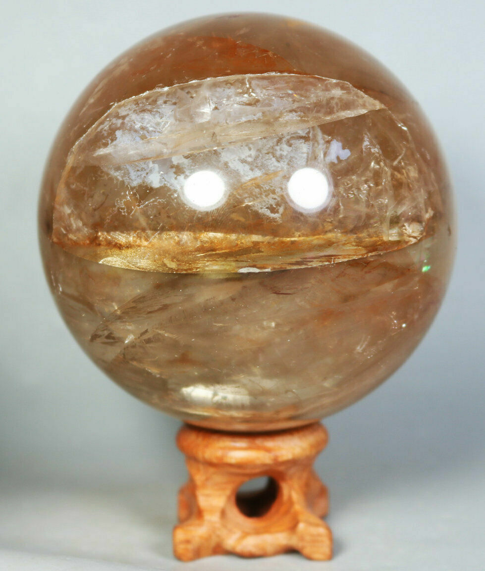 Natural RED QUARTZ Hematoid Crystal PHANTOM MULTI INCLUSIONS Sphere / Stand 73mm