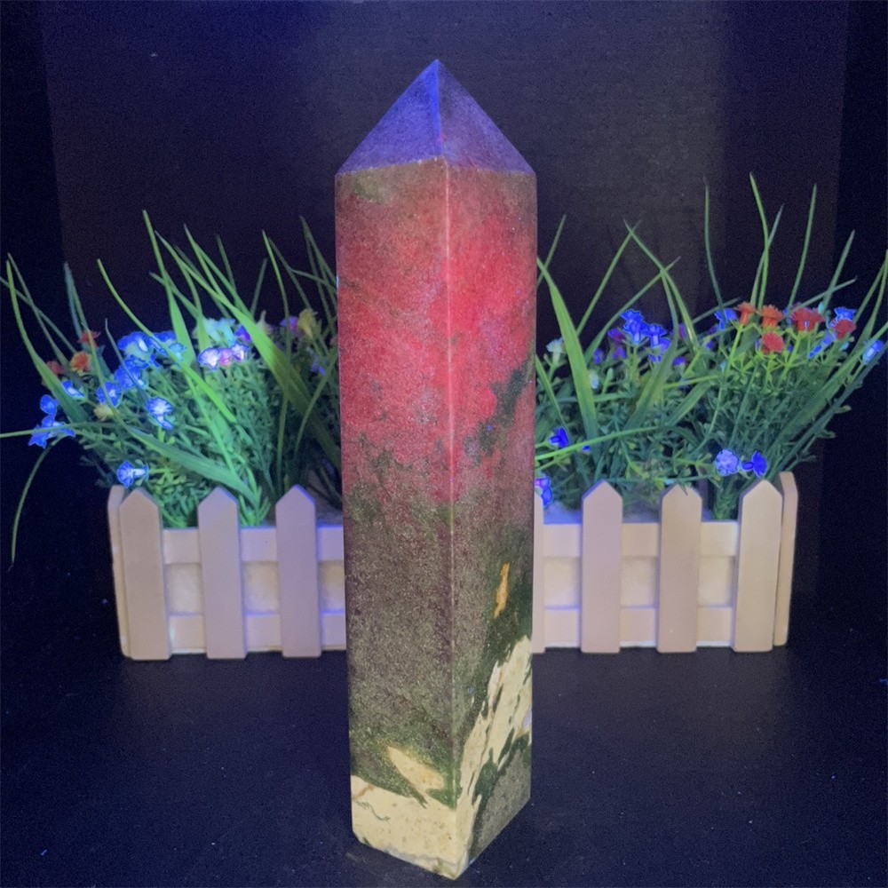 2.6LB 8.8″ Natural Ruby In Fuchsite Obelisk Tower Crystal Reiki Gift UV Heal