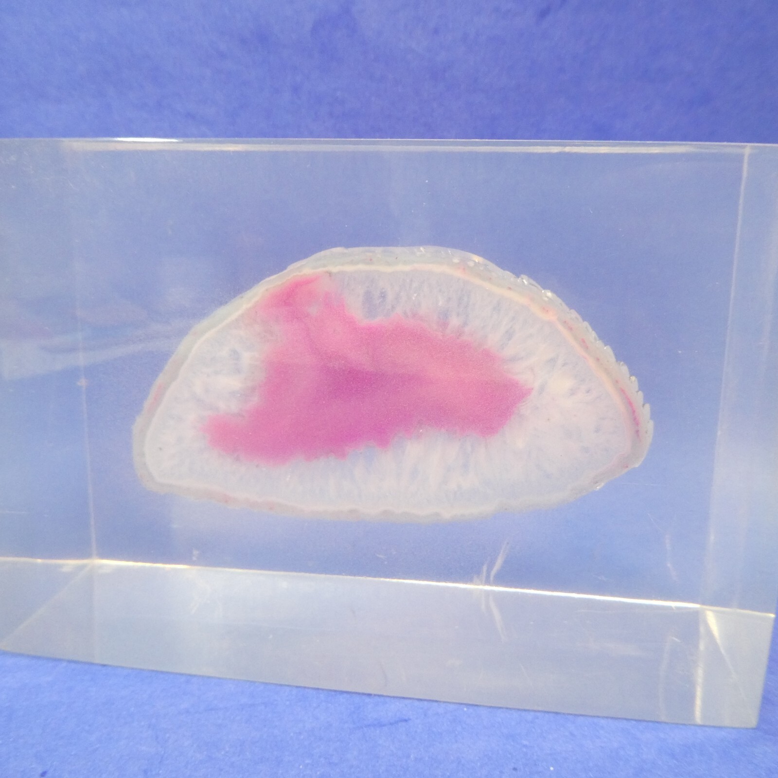 Bookends Pair Vintage Pink Agate Geode Slice in Clear Lucite Acrylic Block