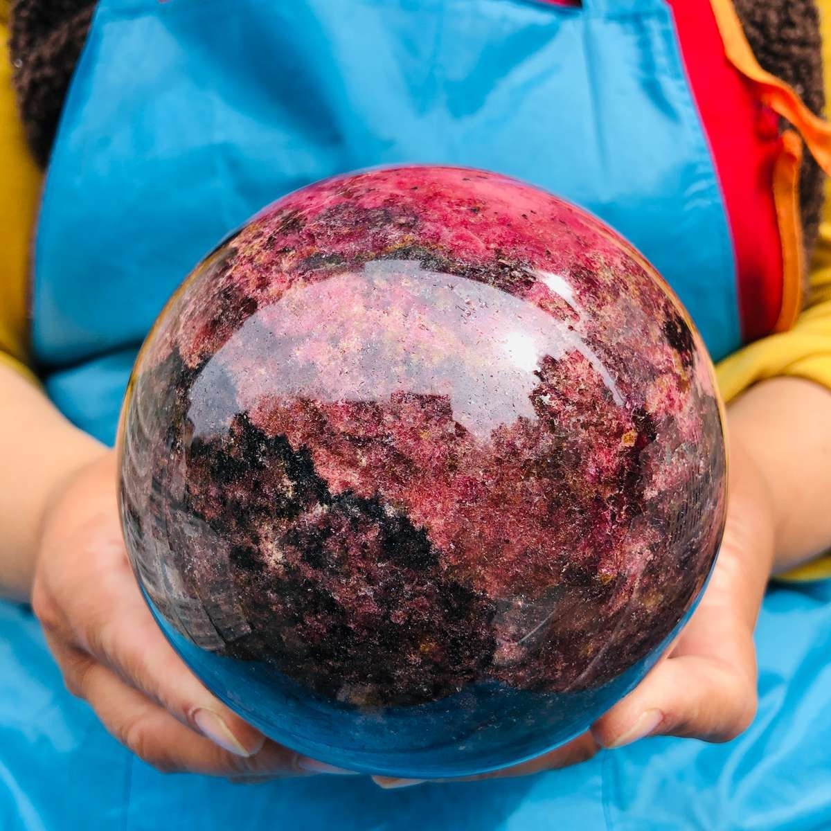 6.6LB Natural Rhodonite Crystal Sphere Pink Black Healing Gem Stone 4802