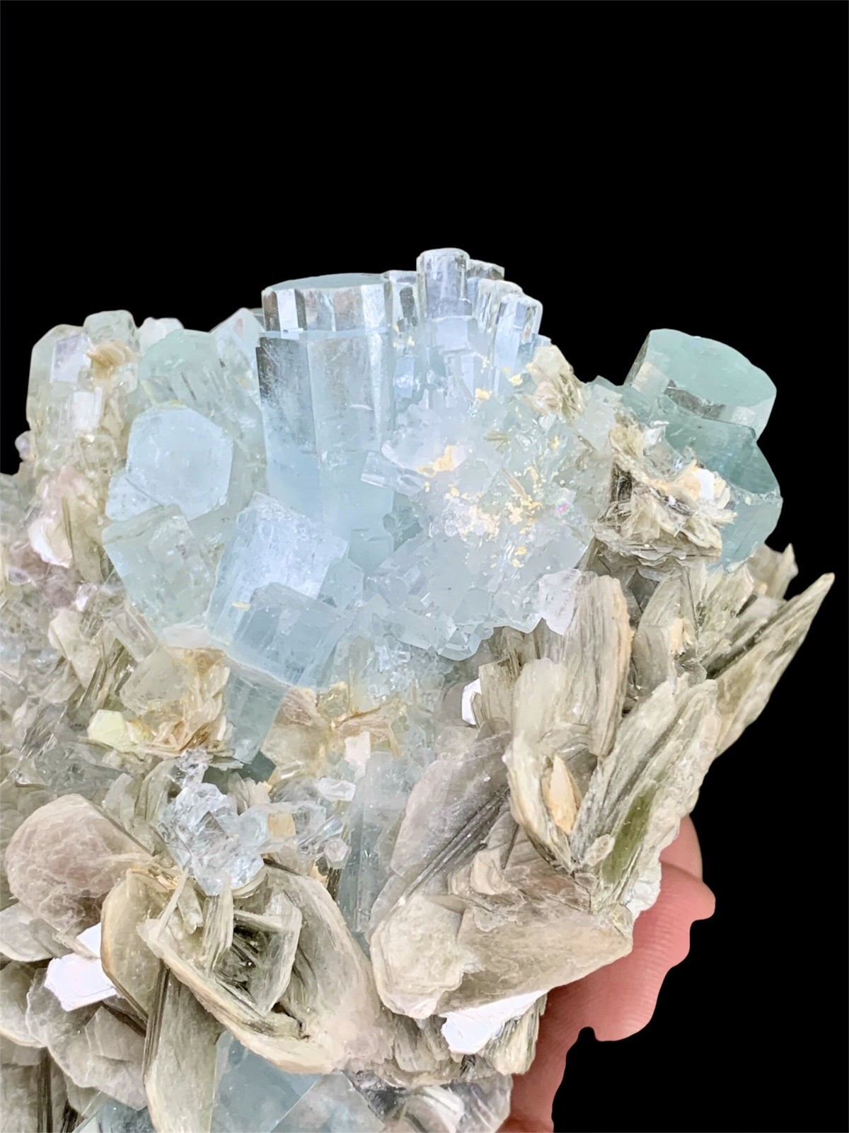 579 Grams Aquamarine Cluster With Mica Combine Specimen From Nagar Pakistan.