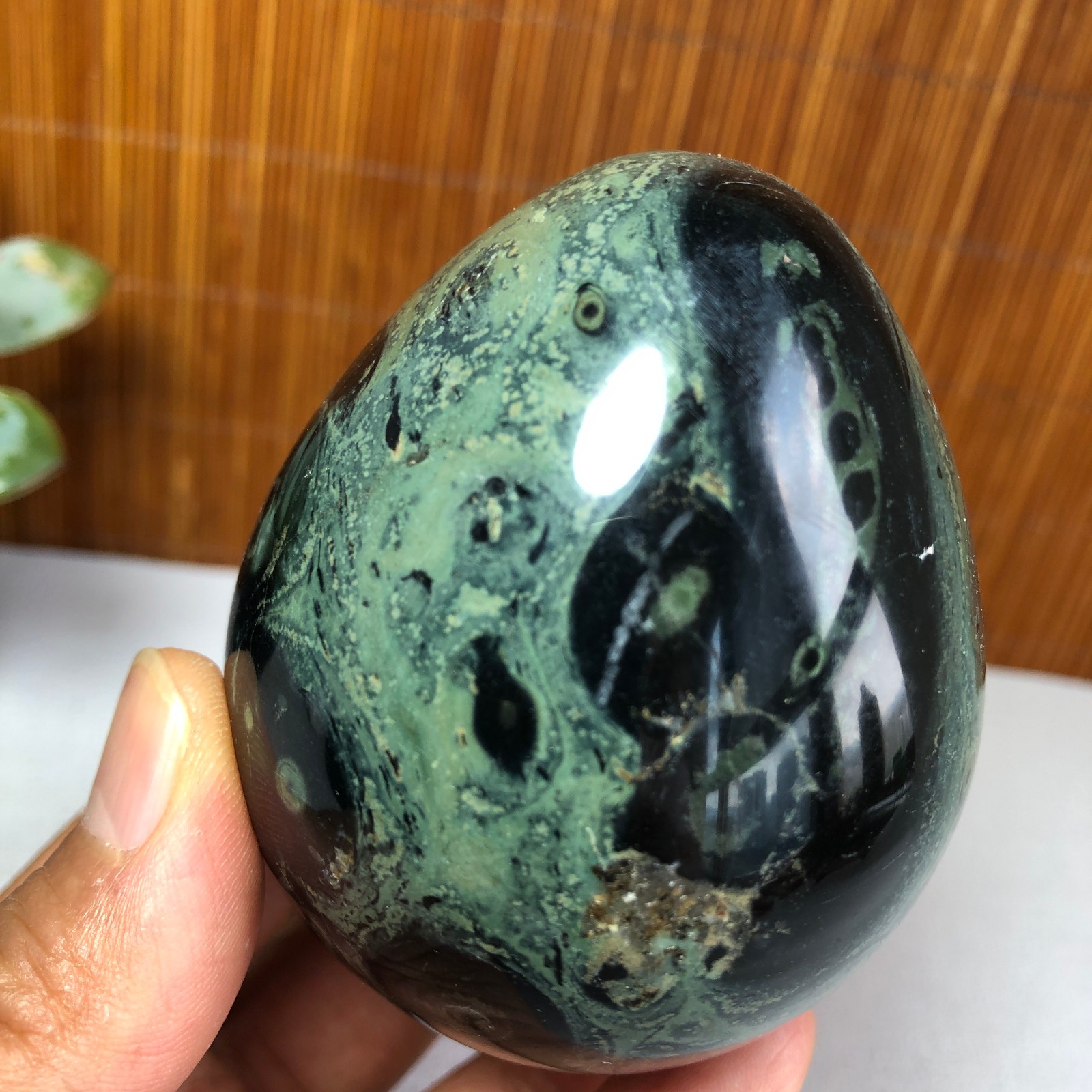 72mm NATURAL Green Kambaba jasper sphere egg quartz Crystal Healing 339g g7766