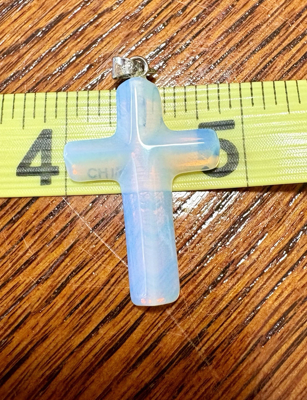 Opalite Cross Quartz Transparent Iridescent Pendant GF Clasp 1.5”
