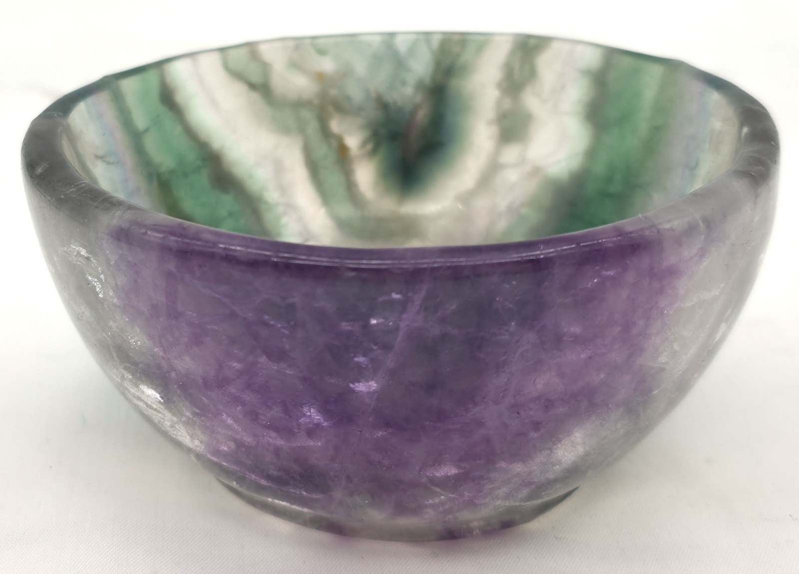 Carved Rainbow Fluorite Bowl Multicolor Crystal Display Specimen
