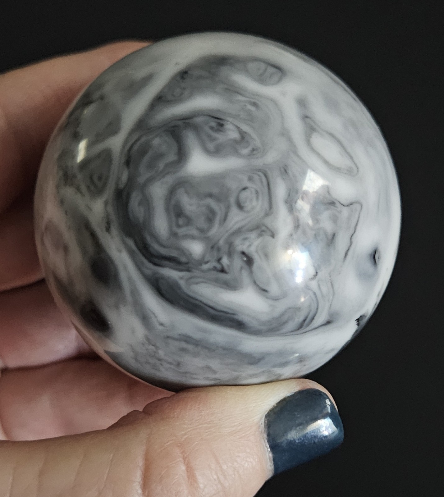 Black & White Marble Agate (?) Orb Sphere 2.25″