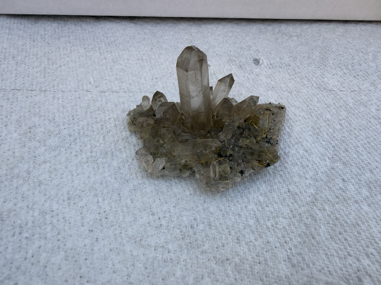 Rutilated Smoky Quartz Crystal Cluster Specimen – Golden Rutile Inclusions