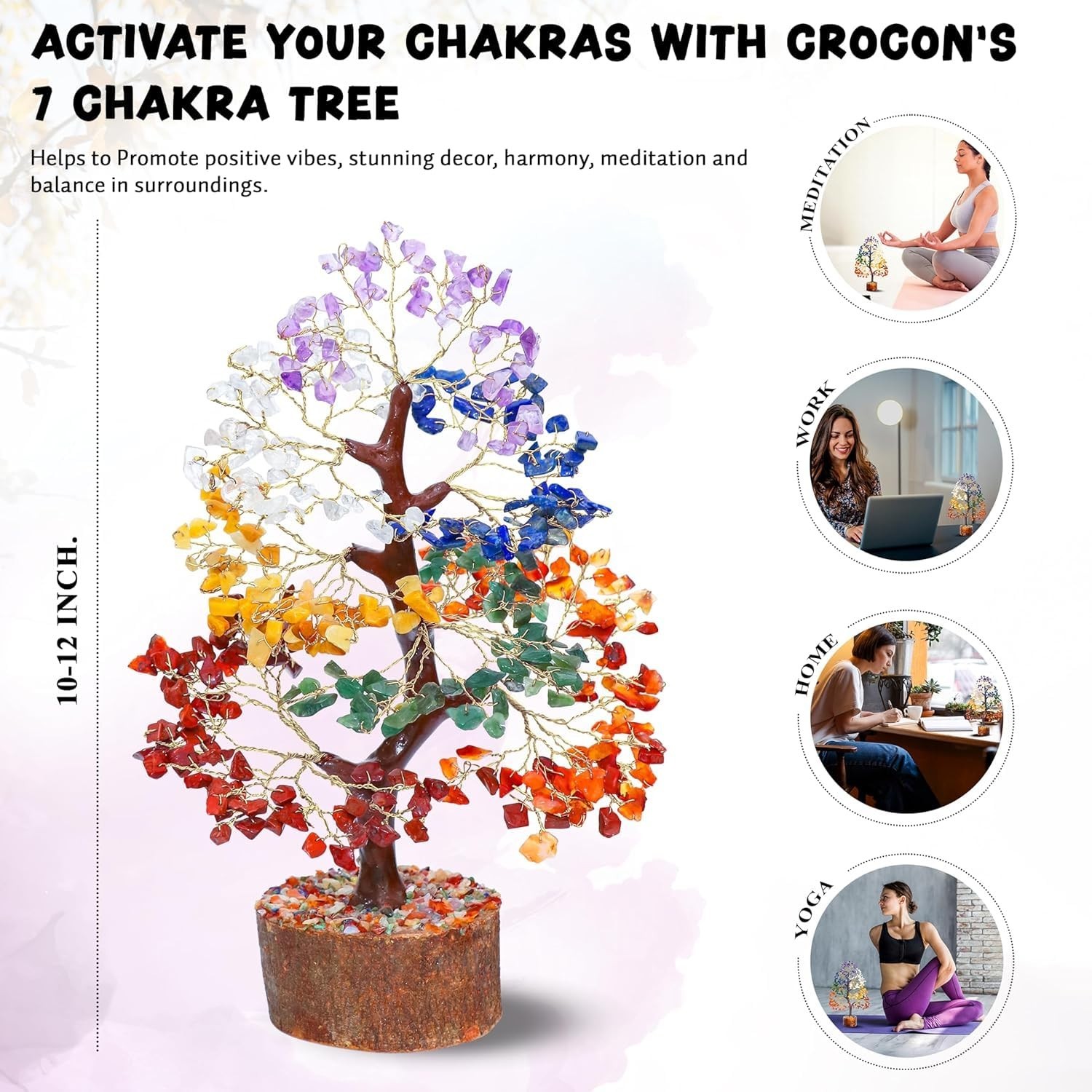 Good Luck 7 Chakra Prosperity Tree Crystal Gemstone Bonsai Feng Shui SMALL