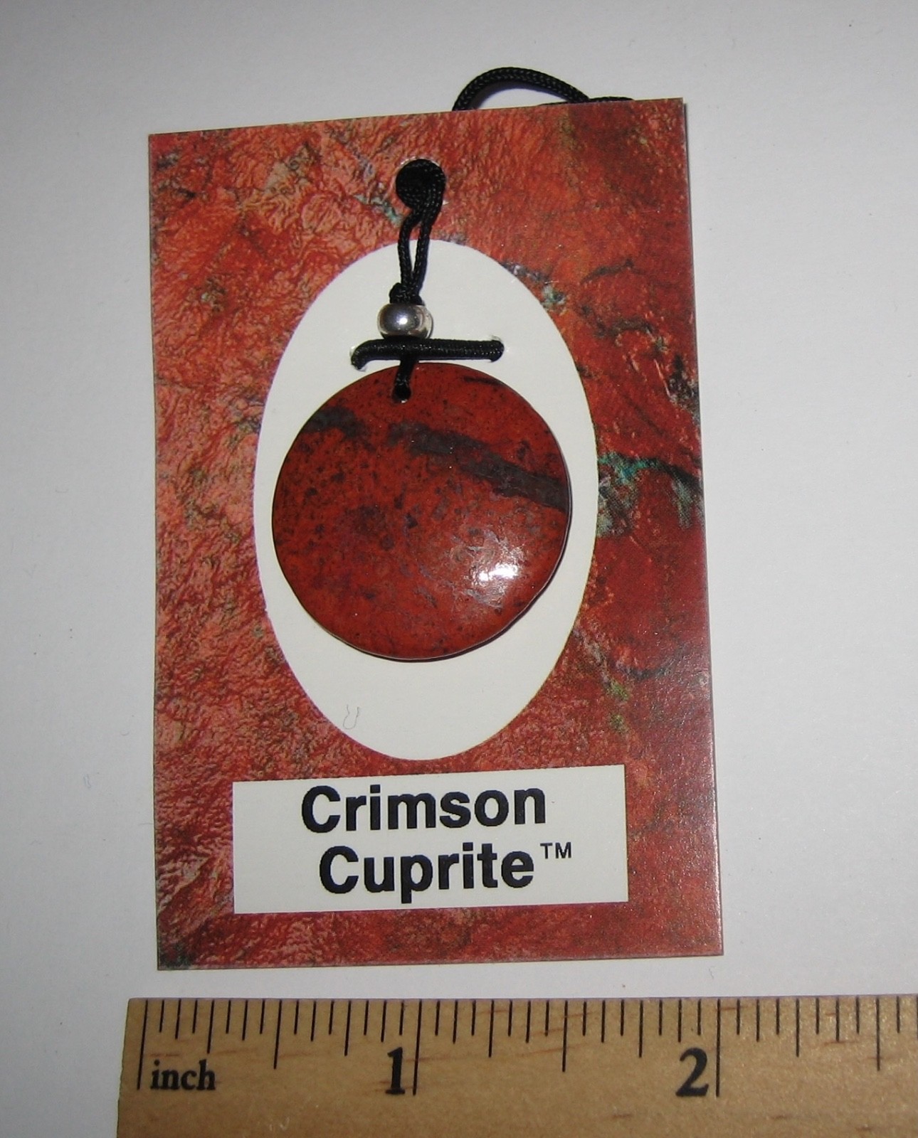 27mm POLISHED NATURAL CRIMSON CUPRITE STONE MINERAL CORDED ROUND DISC PENDANT *1