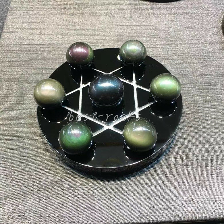 1pcs Seven Star Natural Rainbow obsidian Sphere Ball Chakra Healing+100mm stand