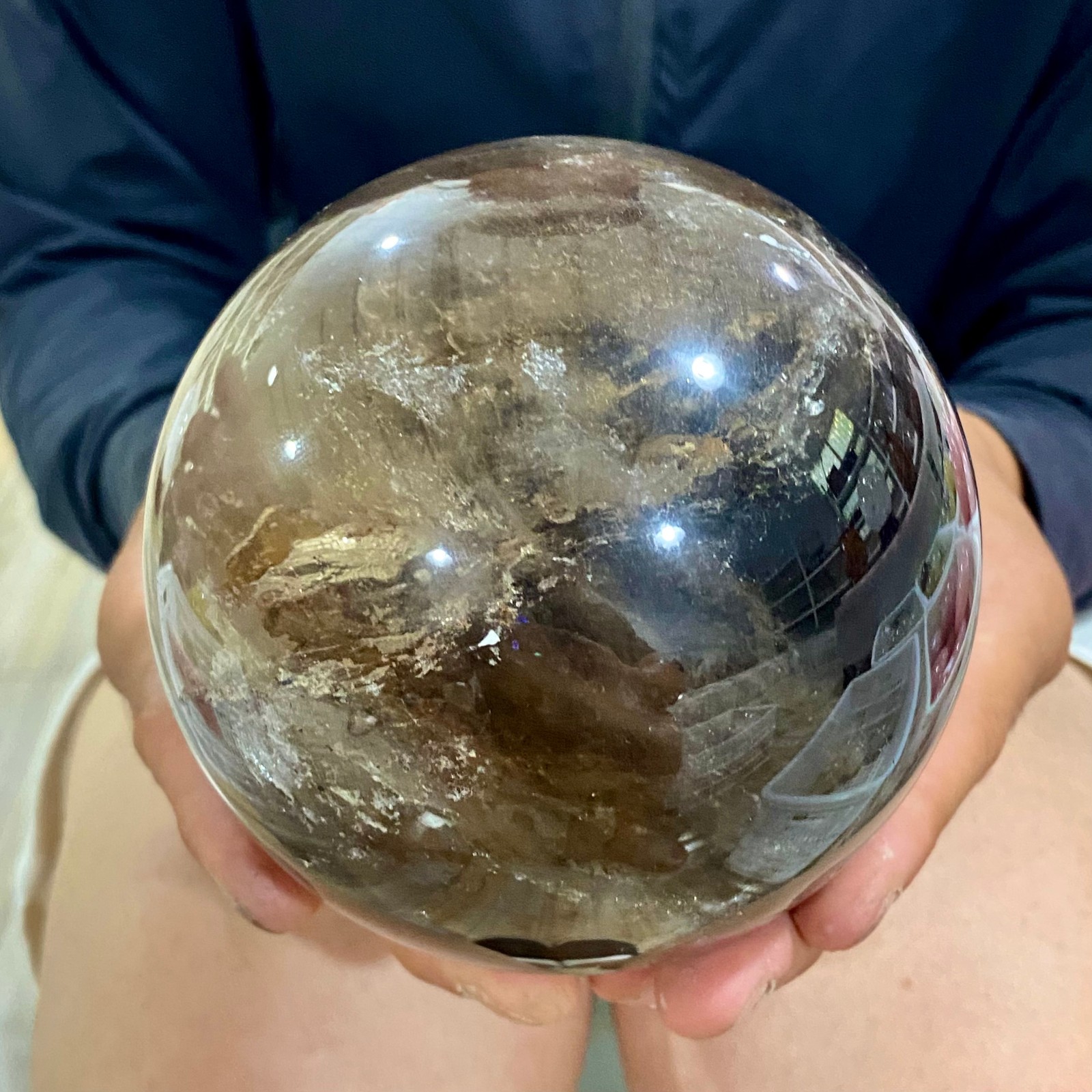 3.72LB Natural smoky Crystal Clear Quartz Crystal Sphere Ball Healing Meditation