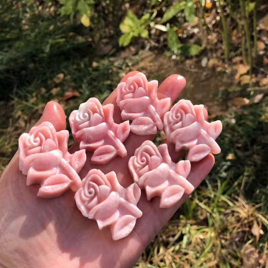 1pc Natural Pink opal Quartz hand-Carved flower skull Crystal Reiki healing gift