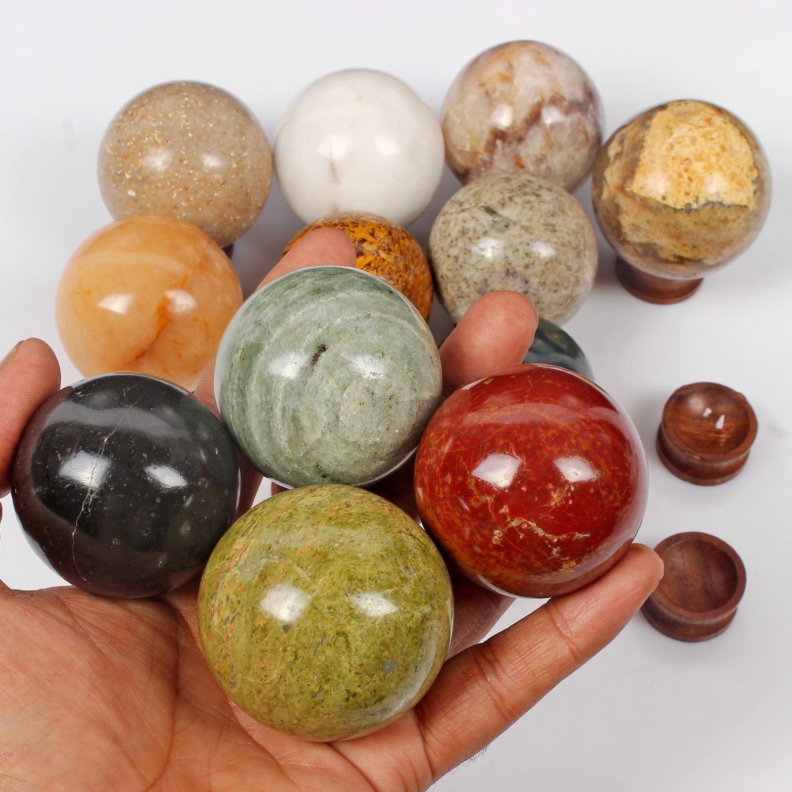 12 Pcs Natural Multi Gemstones Crystal Healing/Reiki Meditation Mineral Sphere