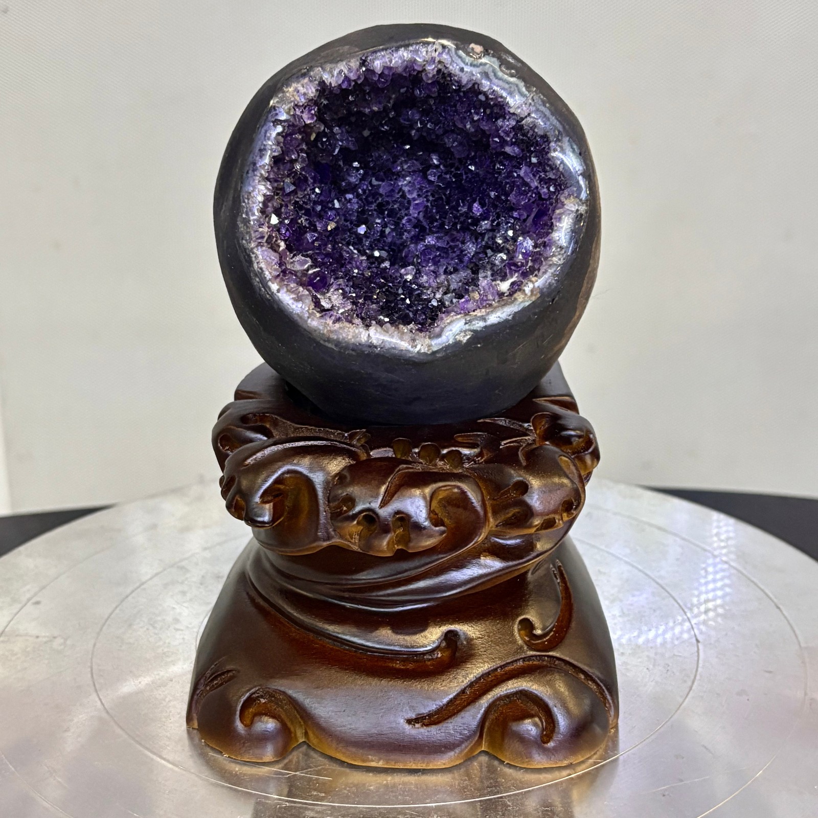 3.52LB Natural uruguay amethyst geode quartz money bag crystal +stand
