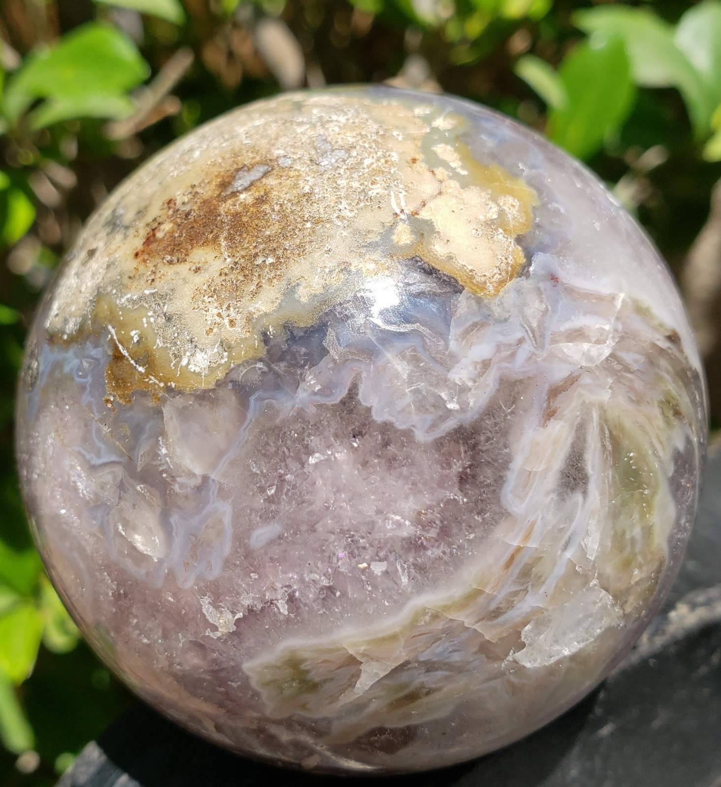 2.8″ Purple Amethyst Quartz Crystal Ball Orb Sphere Rainbows Druzy Matrix, 383g