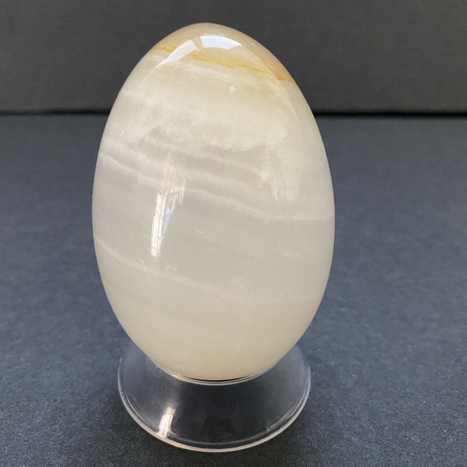 Natural Onyx Stone Egg With Stand Hand Polished Banded Agate Calcite Crystal