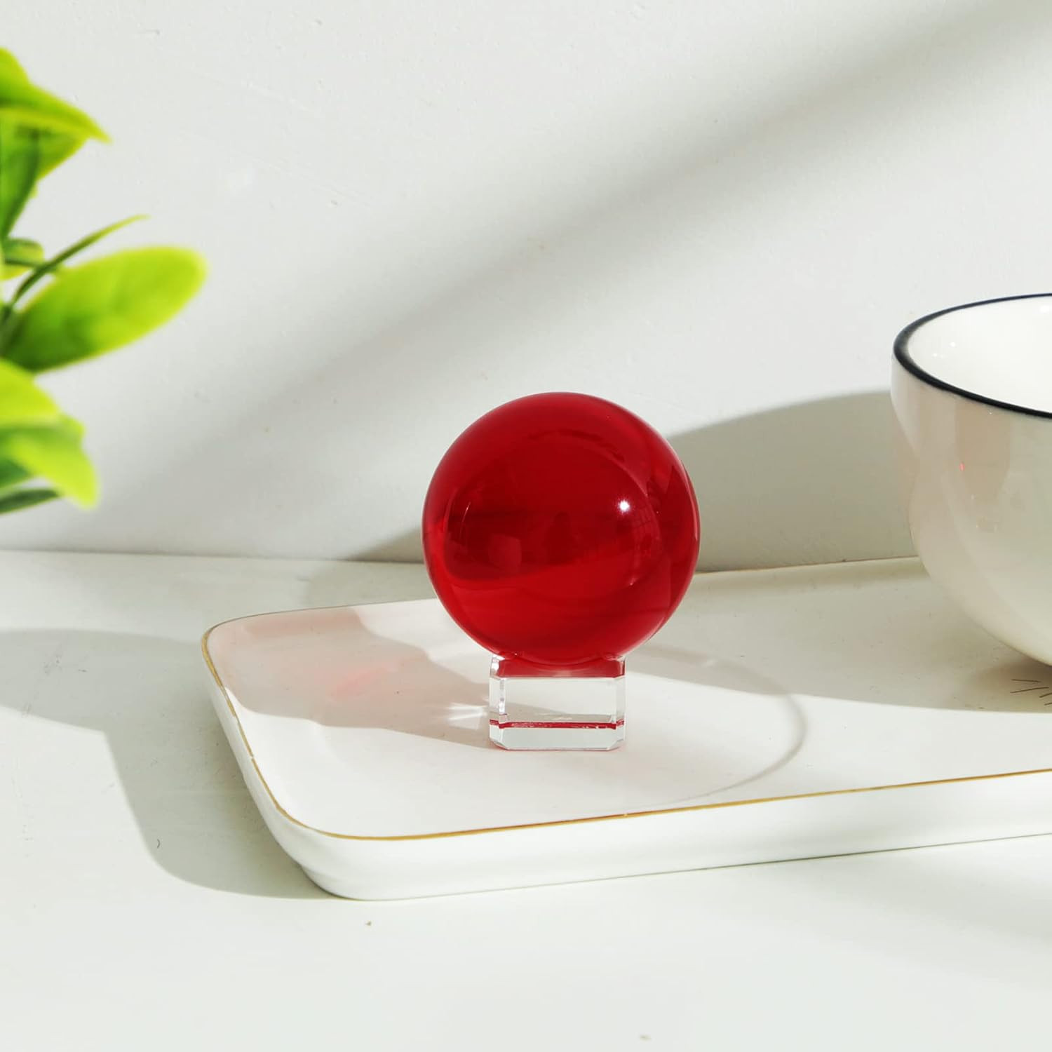 50mm(2 inch) K9 Solid Crystal Ball with Free Stand Suncatcher (Red)