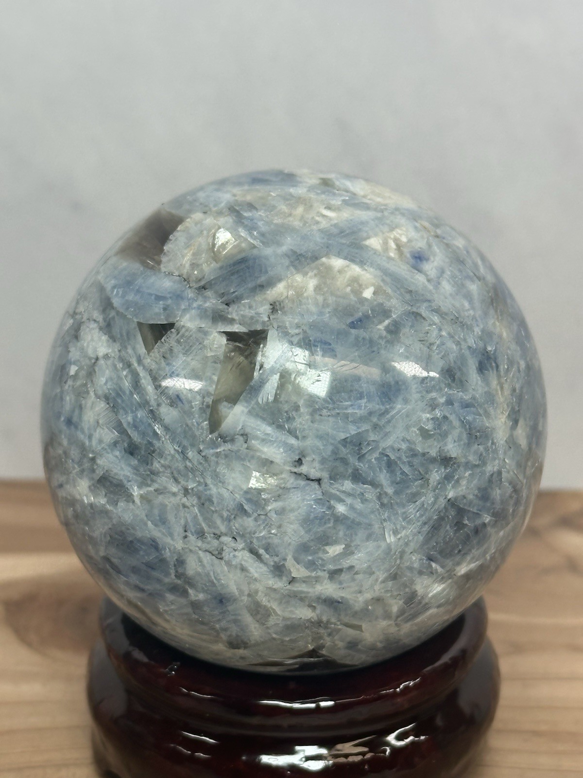 Blue Flashy Kyanite Quartz Crystal Sphere 468 Grams 63.2 mm. No Stand