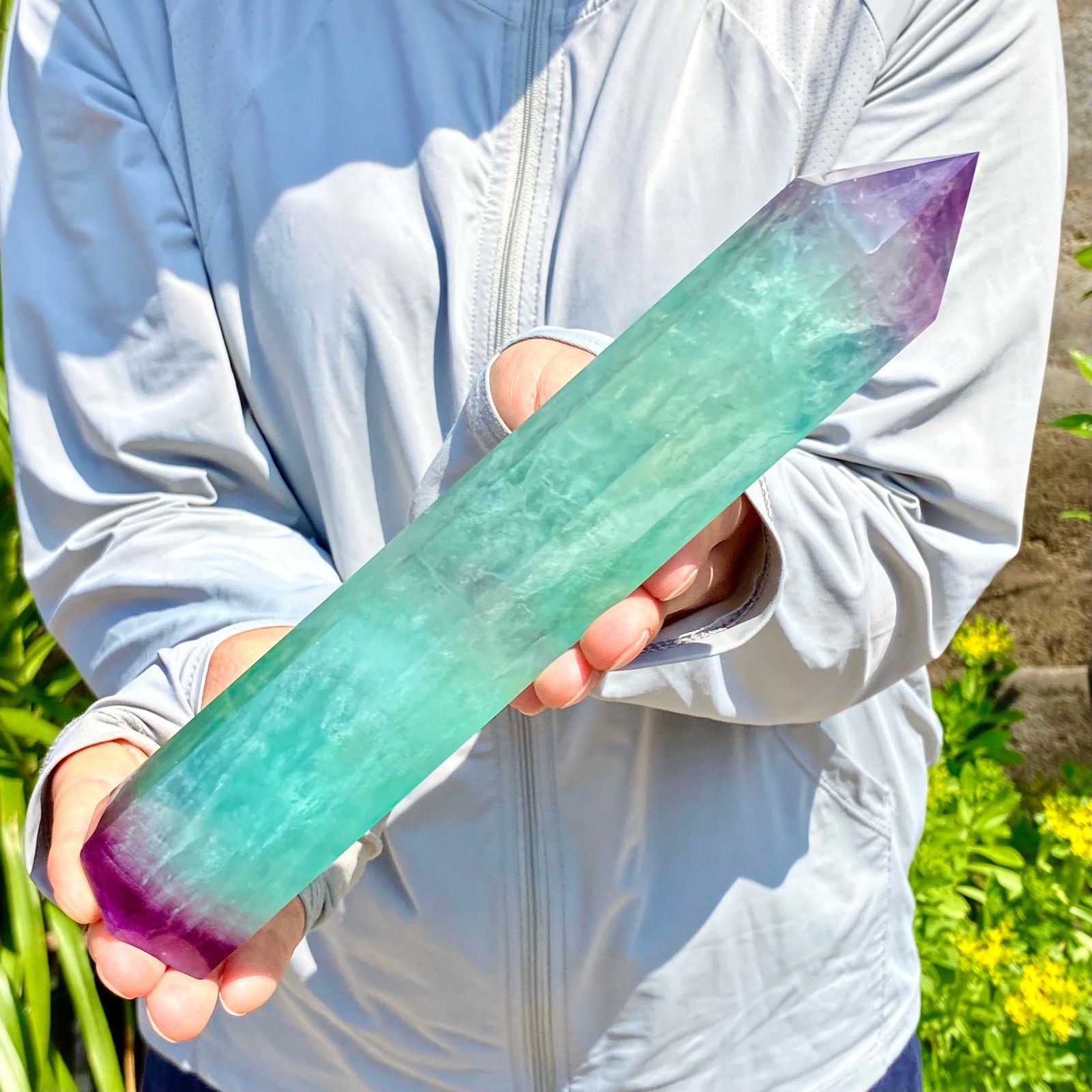 1.84LB Natural Fluorite Crystal Column Magic Wand Obelisk Point Earth Healing