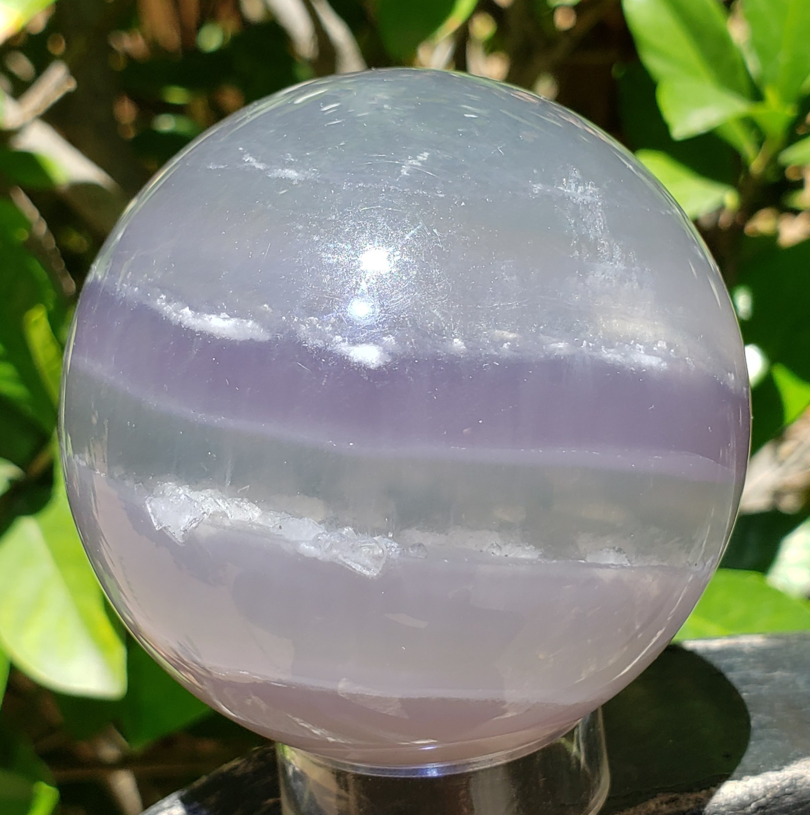 2.45″ Yttrium Lavender Fluorite Sphere Enhydro Sphere Orb Ball UV, 401g or 14 oz