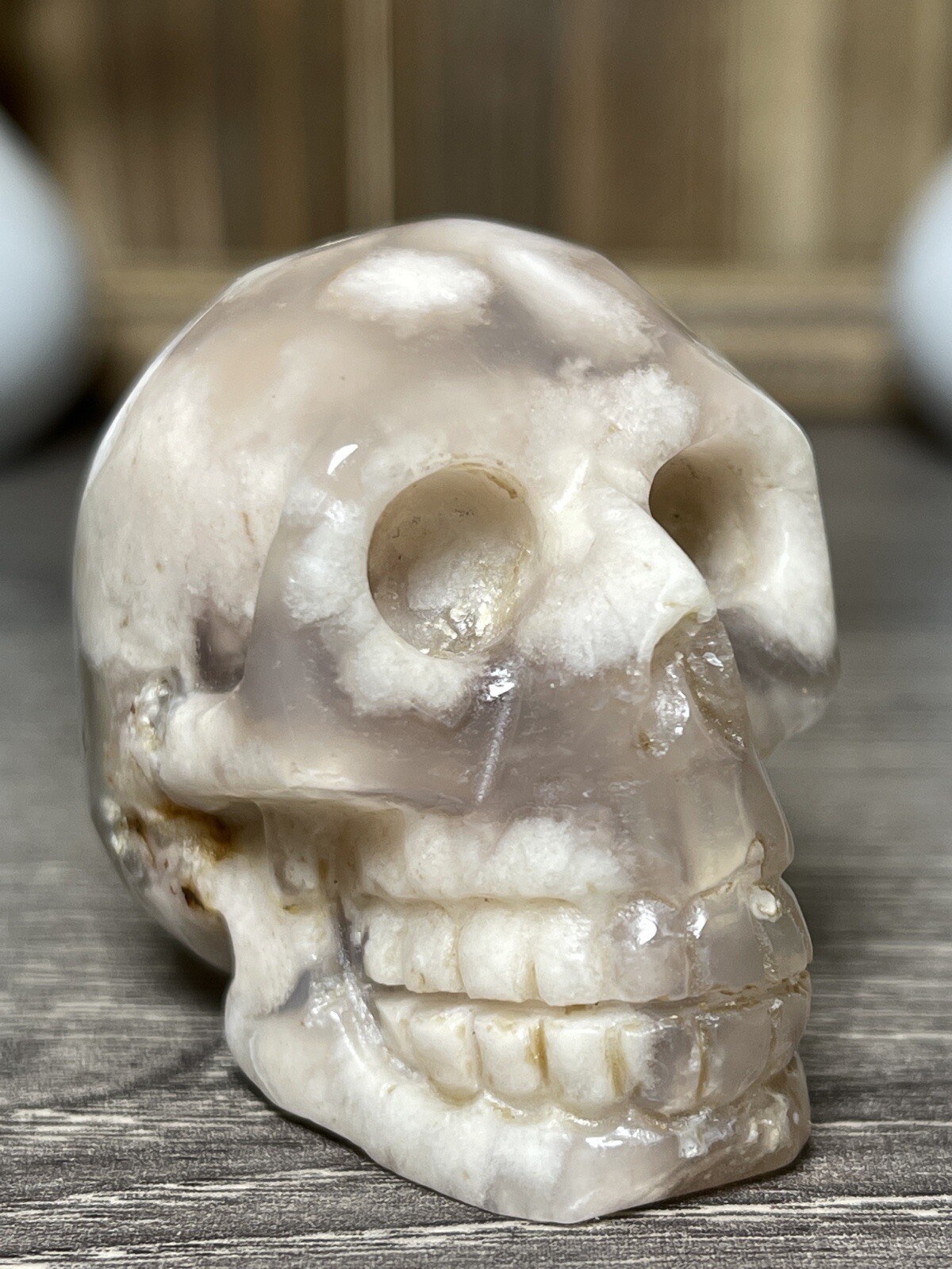 FLOWER AGATE SKULL – Mineral Blosssom Carving Chakra Crystal Statue Witch Decor