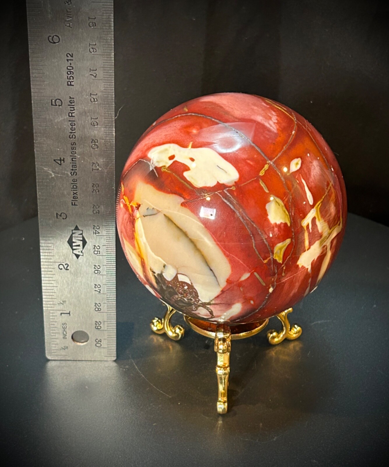 3.75″ Mookaite Jasper Sphere With Metal Stand 2lb 11oz