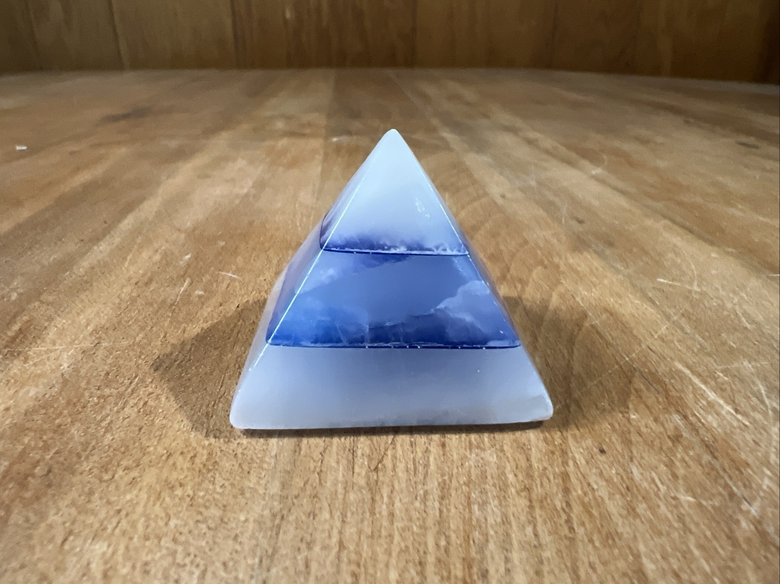 Gray and Blue Agate Pyramid Paperweight