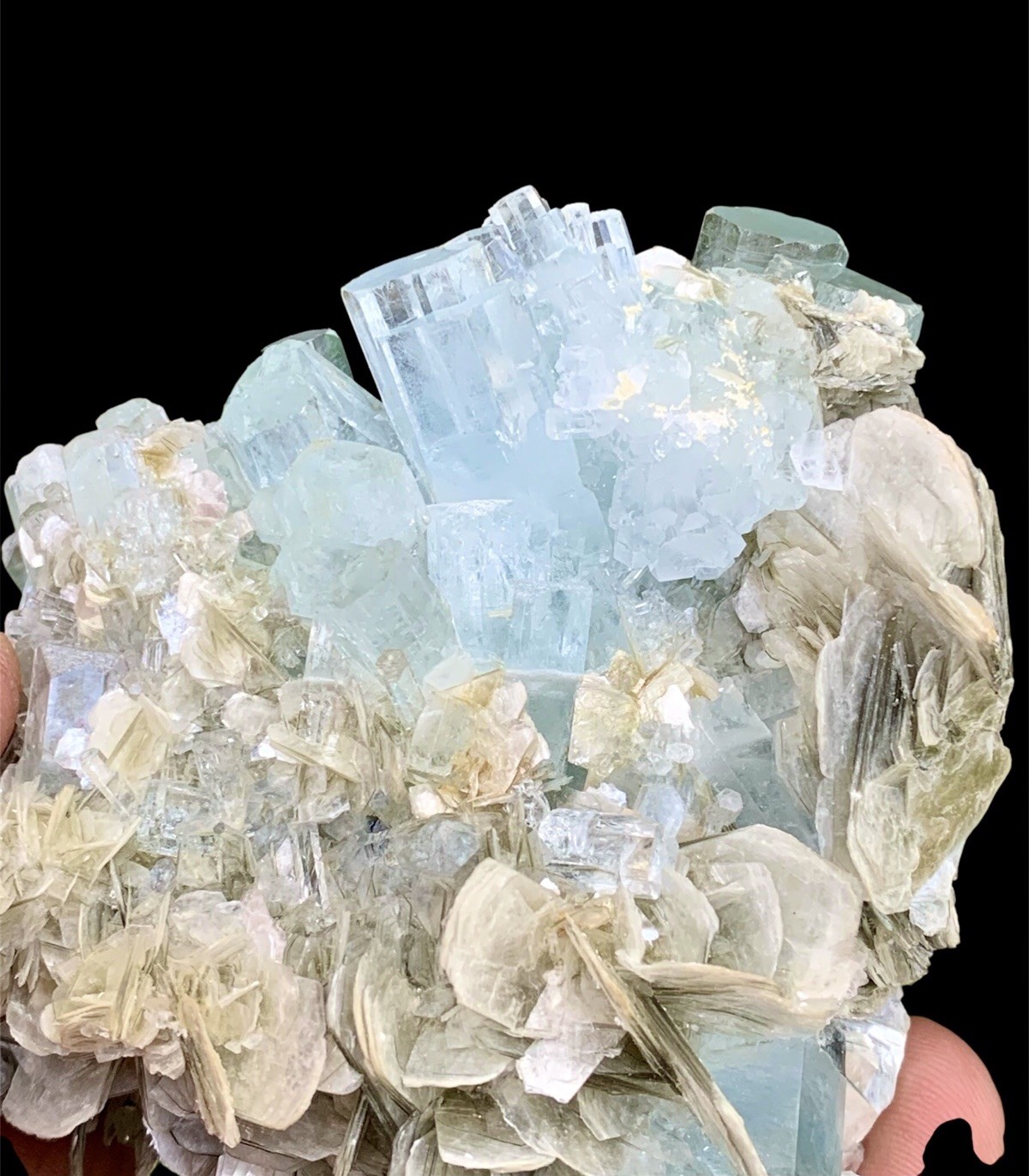 579 Grams Aquamarine Cluster With Mica Combine Specimen From Nagar Pakistan.