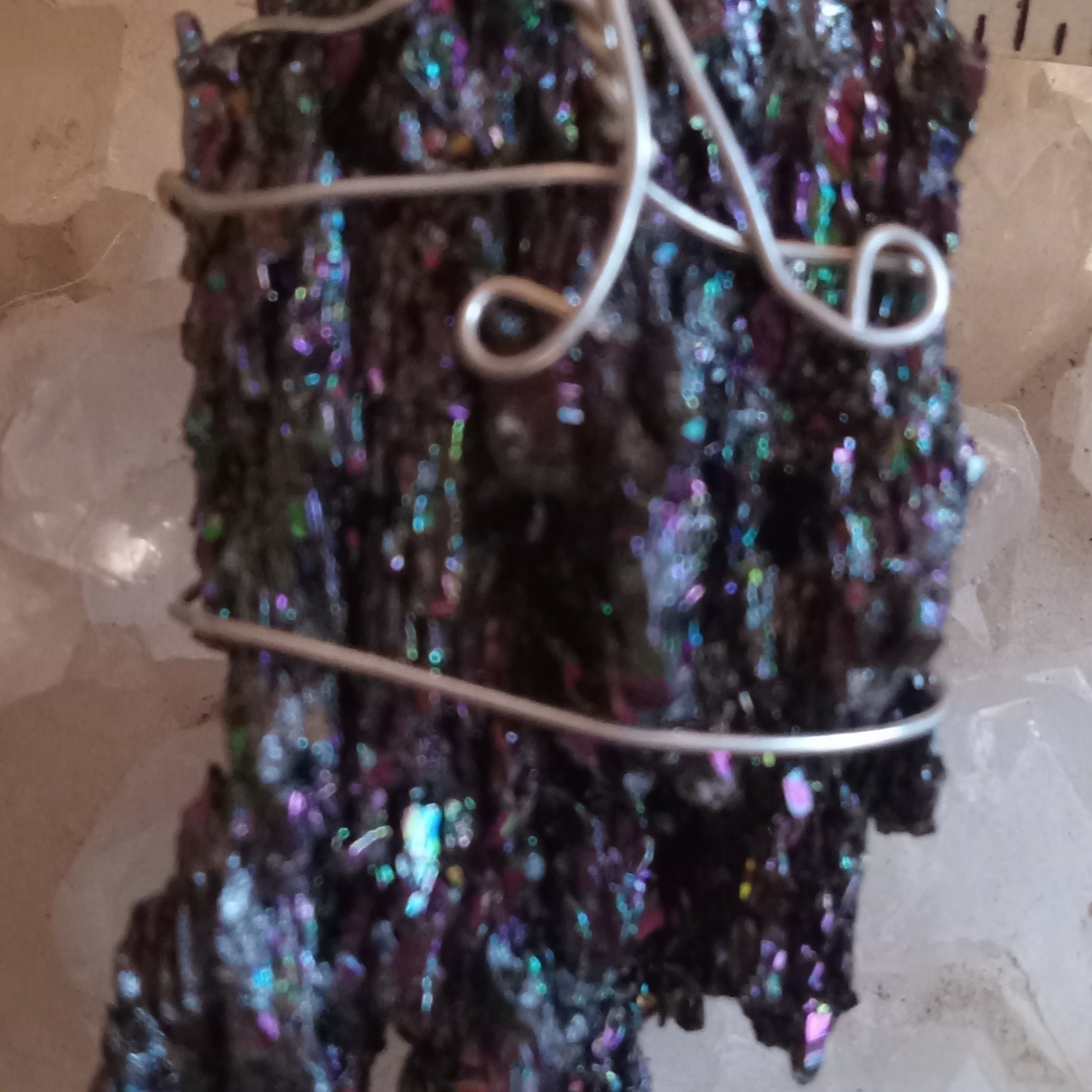 Peacock Druzy Silver Wrapped Natural Specimin 2.75″